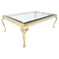 Heavy Solid Brass Beveled Glass Top 30x48 Rectangle Coffee Table Queen Ann MINT!