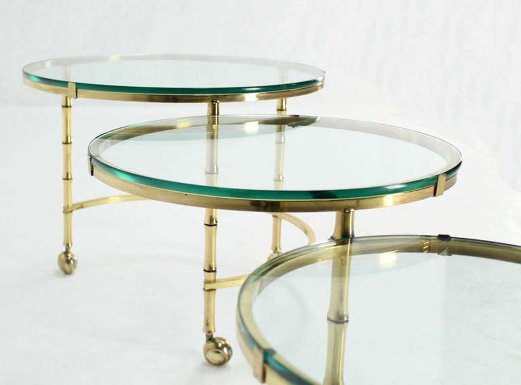 Heavy Solid Bronze Faux Bamboo Expansion Round Nesting Coffee Side Tables MINT! For Sale 2