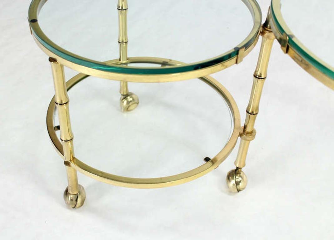 Mid-Century Modern Heavy Solid Bronze Faux Bamboo Expansion Round Nesting Coffee Side Tables MINT! For Sale