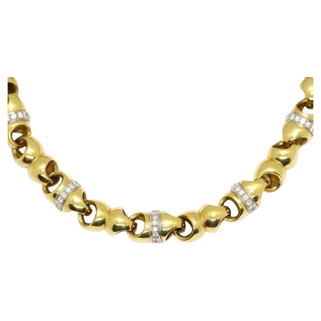Heavy, Solid Chain Link Necklace, 18 Karat Gold with Diamonds For Sale