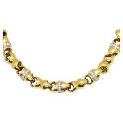 Heavy, Solid Chain Link Necklace, 18 Karat Gold with Diamonds