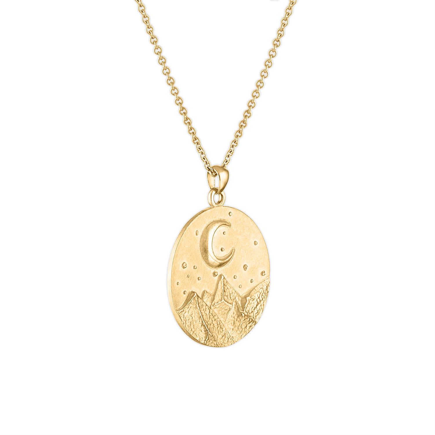Heavy Solid Gold Moon and stars pendant, 14K Yellow Gold, 20