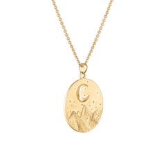 Heavy Solid Gold Moon and Stars Pendant, 14 Karat Yellow Gold, Solid Gold Chain