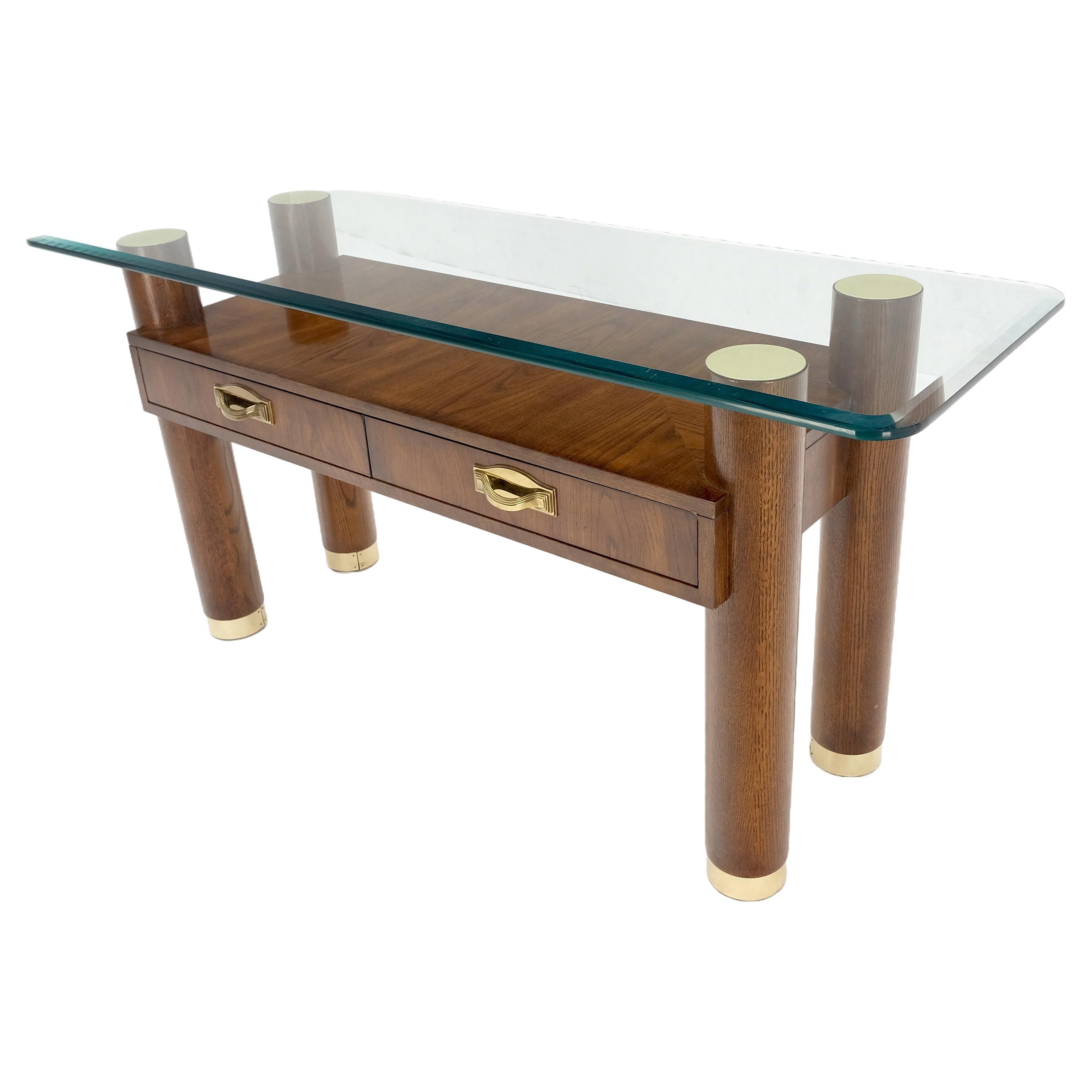 Table console à deux tiroirs en Oak Oak massif, pieds cylindriques, quincaillerie en laiton MINT