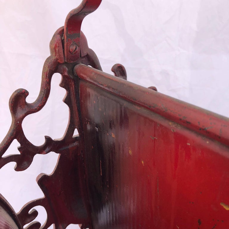 Red Painted Wrought Iron Magazine Rack, 