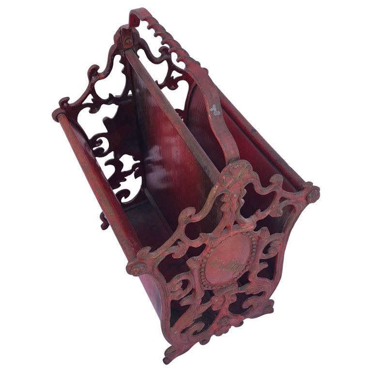 Empire Revival Red Painted Wrought Iron Magazine Rack, 