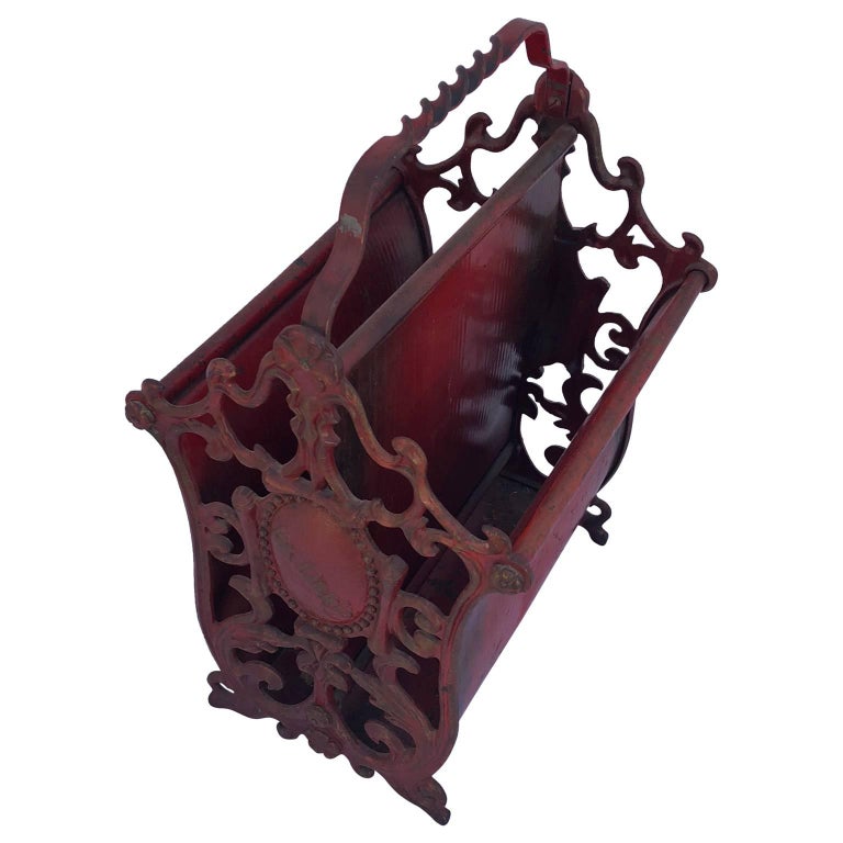 Red Painted Wrought Iron Magazine Rack, 