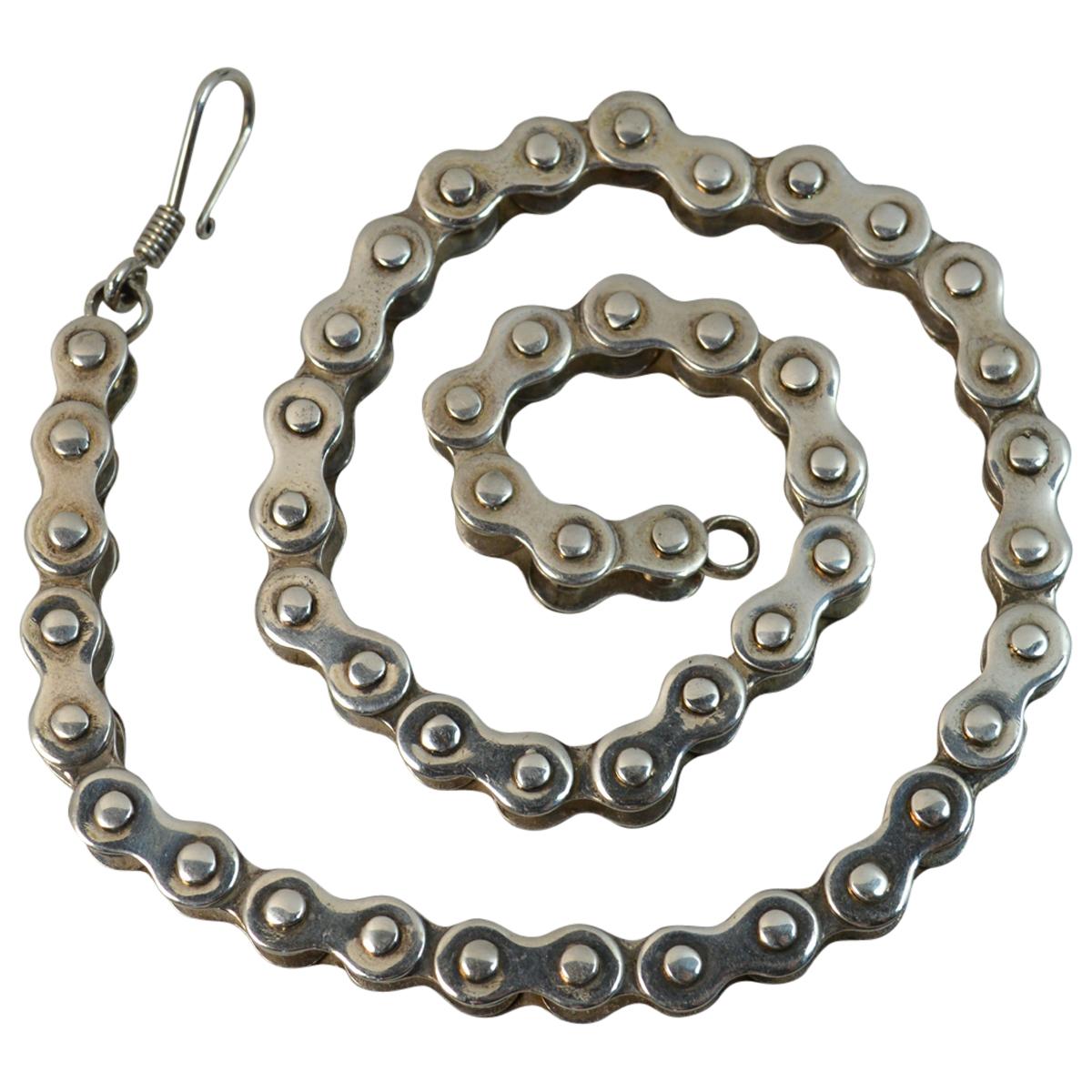 Heavy Solid Sterling Silver Bike Chain Link Necklace