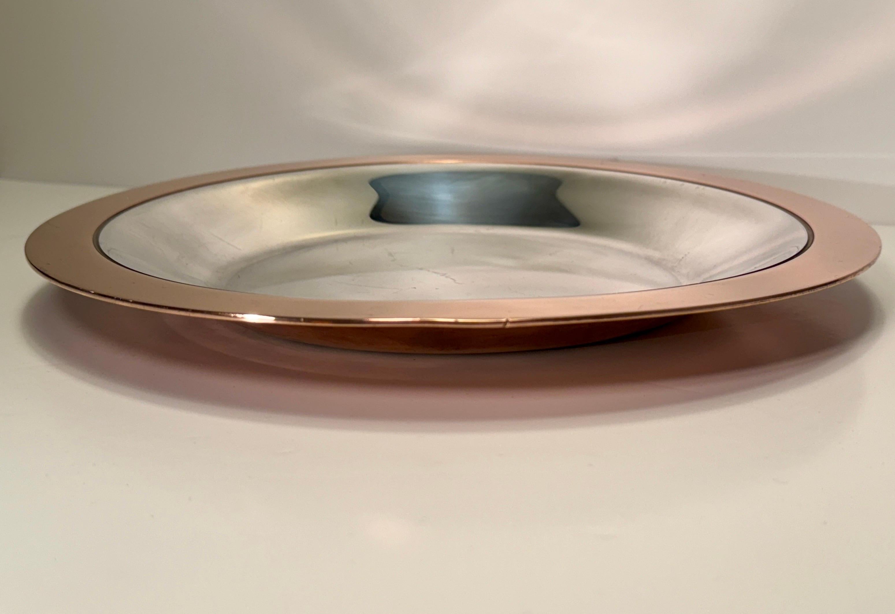 Heavy Solid Thick Silver Plated And Copper Open Bowl by Georg Jensen For Sale 2