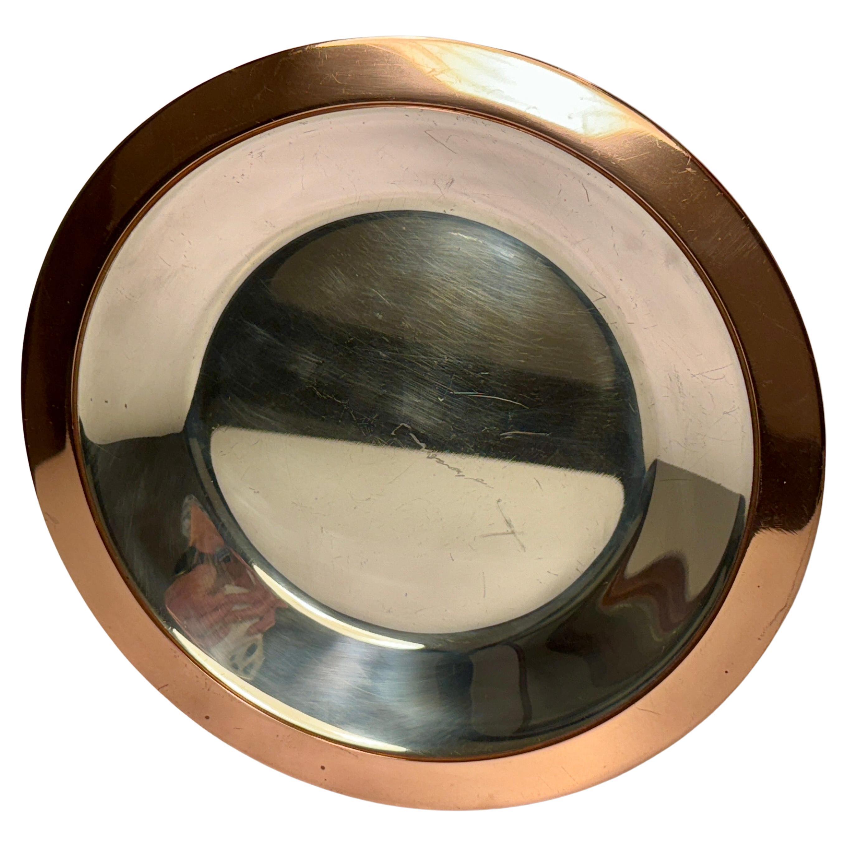 Heavy Solid Thick Silver Plated And Copper Open Bowl by Georg Jensen For Sale