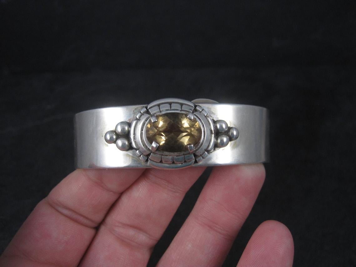 Heavy Southwestern Sterling Citrine Cuff Bracelet 6.5 Inches For Sale 4