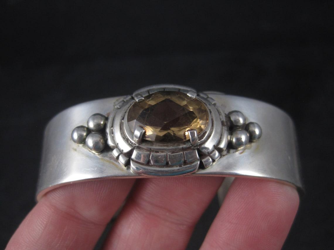 Heavy Southwestern Sterling Citrine Cuff Bracelet 6.5 Inches For Sale 2