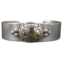 Heavy Southwestern Sterling Citrine Cuff Bracelet 6.5 Inches