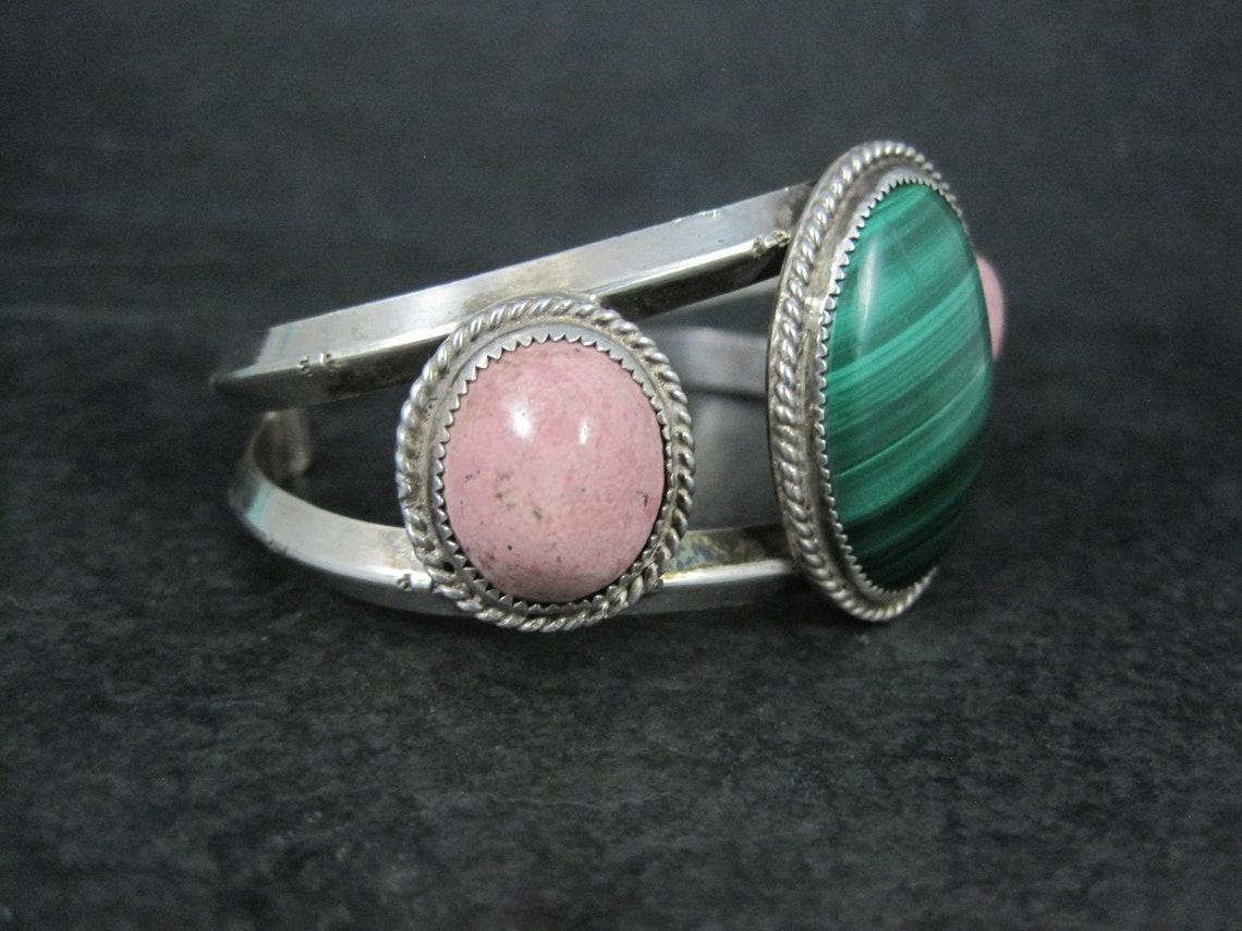 Brazalete pesado de malaquita rodonita del suroeste de libra esterlina 6,25 nativo estadounidense en venta