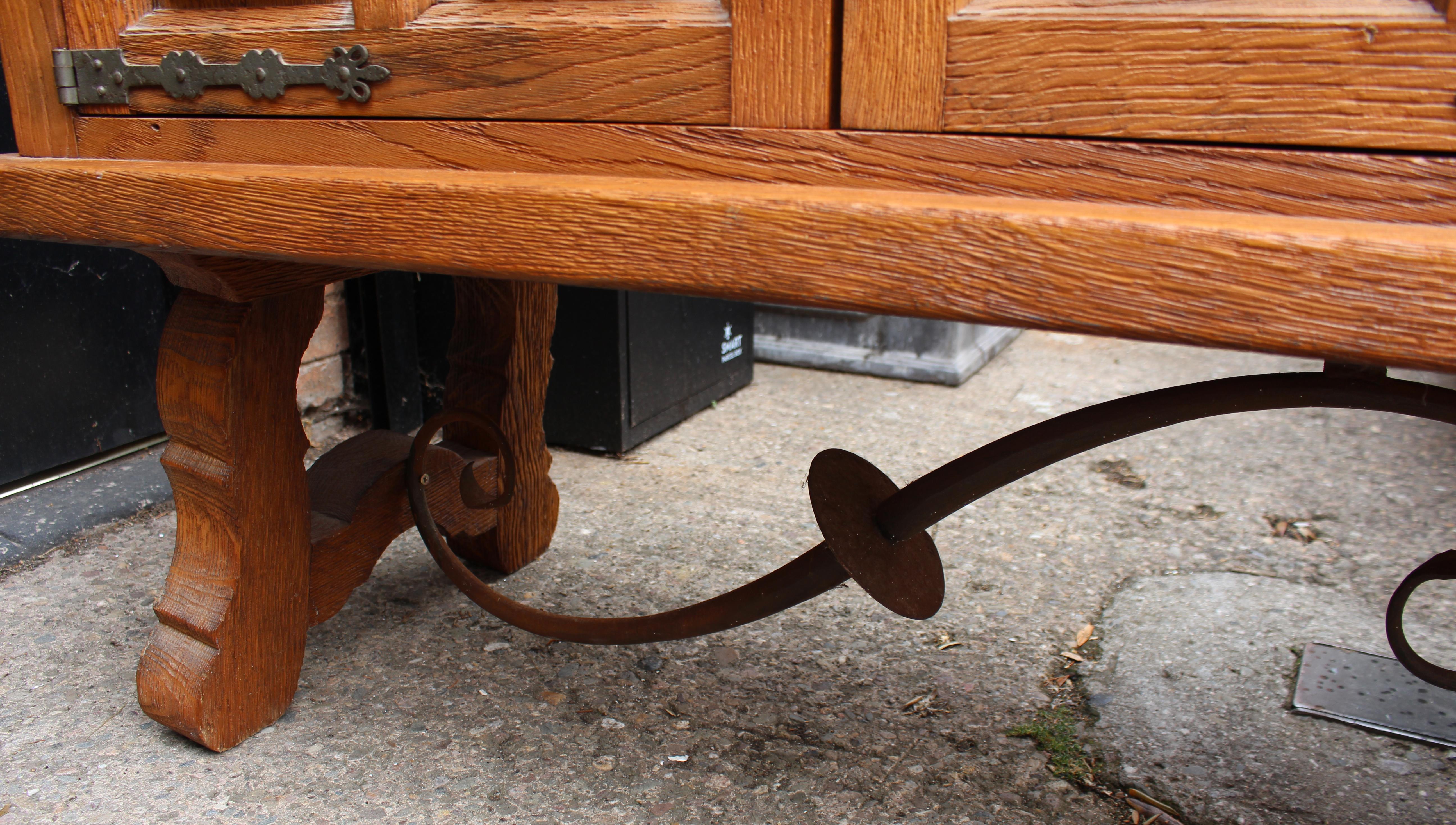 Heavy Spanish Oak Side Cabinet with Geometric Panel Doors For Sale 3