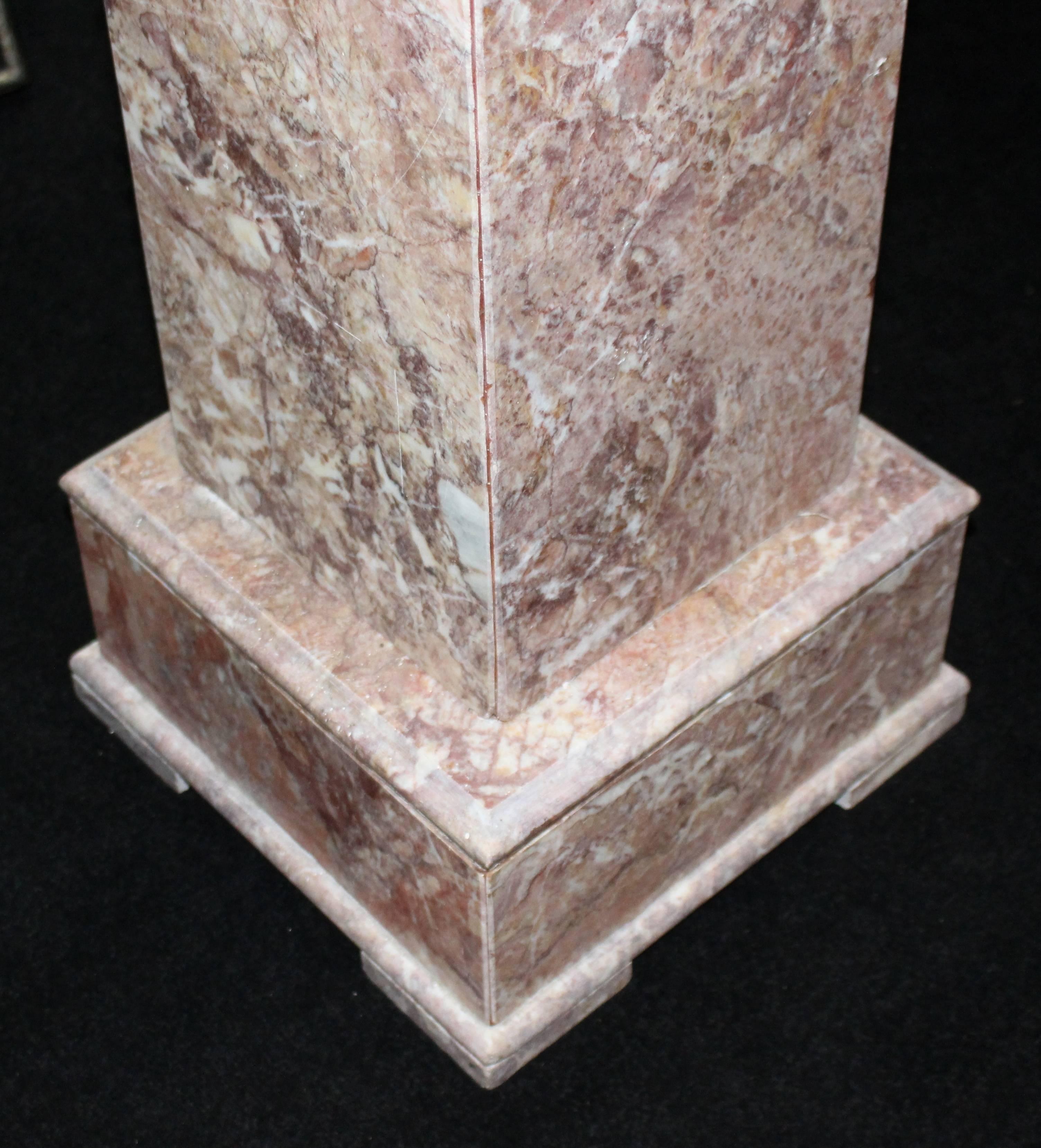 Heavy Square Rouge Marble Pedestal In Good Condition In Worcester, Worcestershire