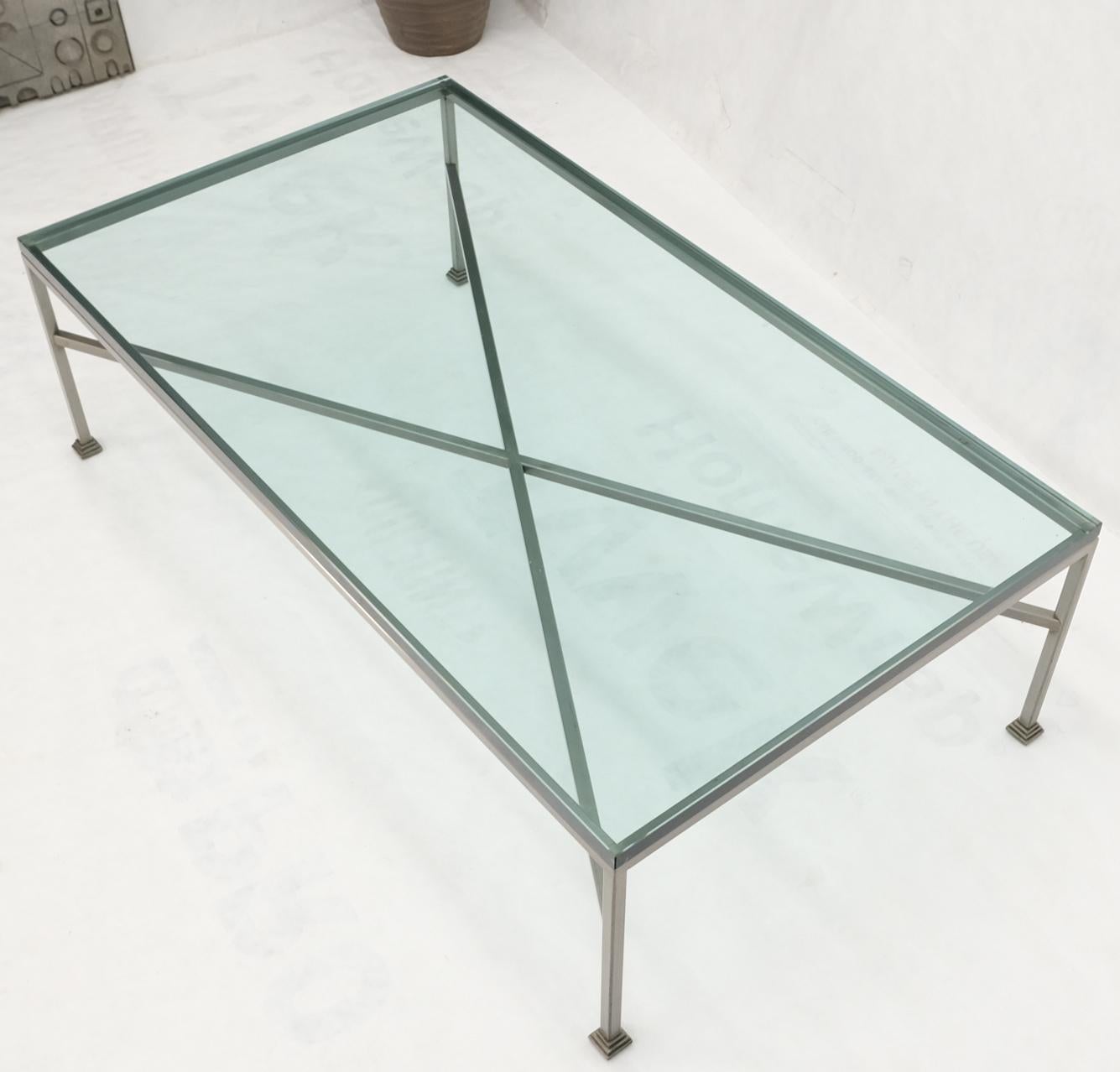 Heavy Steel Forged Square Bare X Base Thick Glass Top Rectangle Coffee Table In Good Condition For Sale In Rockaway, NJ