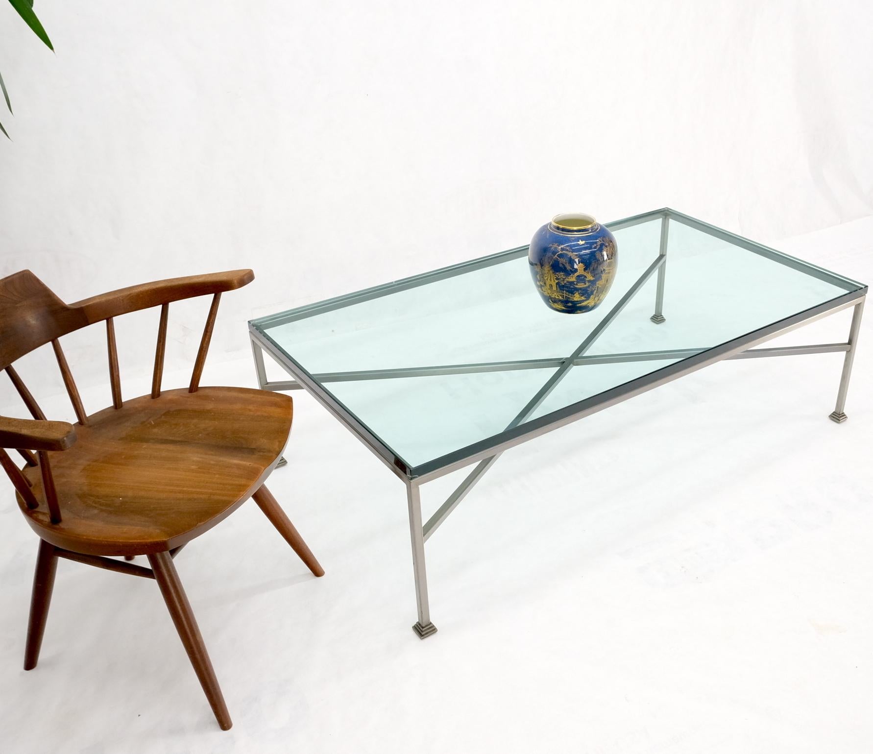 20th Century Heavy Steel Forged Square Bare X Base Thick Glass Top Rectangle Coffee Table For Sale