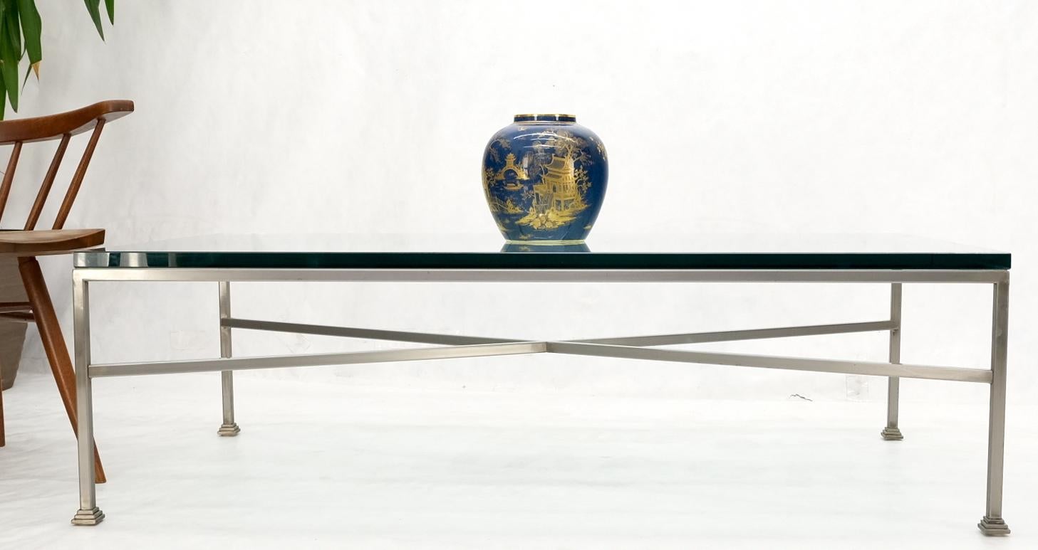 Heavy Steel Forged Square Bare X Base Thick Glass Top Rectangle Coffee Table For Sale 2