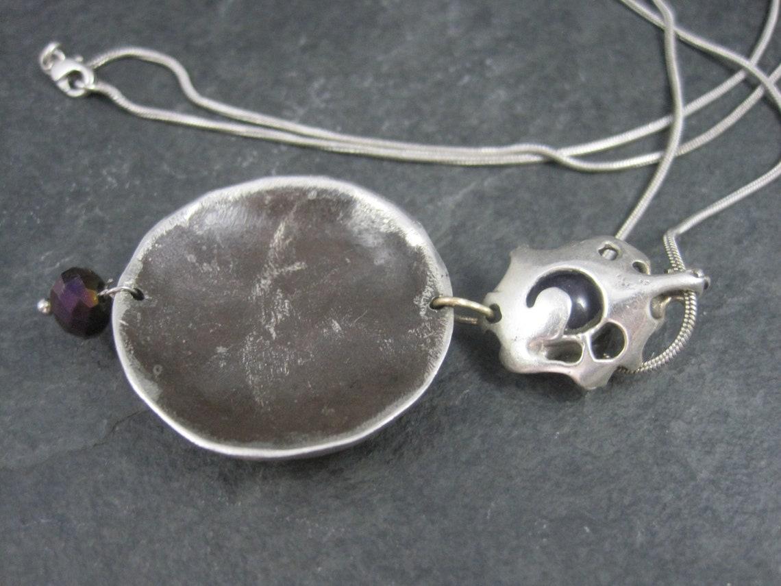 Heavy Sterling Amethyst Dragon Moon Pendant Necklace One of a Kind For Sale 4