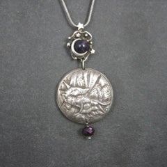 Heavy Sterling Amethyst Dragon Moon Pendant Necklace One of a Kind