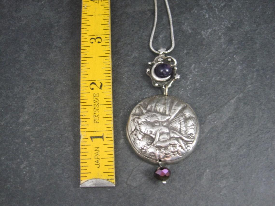 Heavy Sterling Amethyst Dragon Moon Pendant Necklace One of a Kind For Sale 1