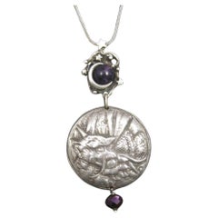 Collier pendentif dragon de lune en argent sterling lourd, unique en son genre