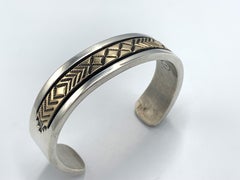 Heavy Sterling Silver and 14K Gold Bracelet with by Bruce Morgan