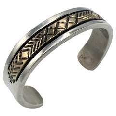 Heavy Sterling Silver and 14K Gold Bracelet with by Bruce Morgan