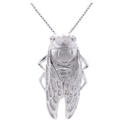 Heavy Sterling Silver Detailed Cicada Pendant with Diamond Eyes by Ashley Childs