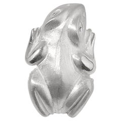 Heavy Sterling Silver Frog Brooch Pin with Diamond Eyes by Ashley Childs