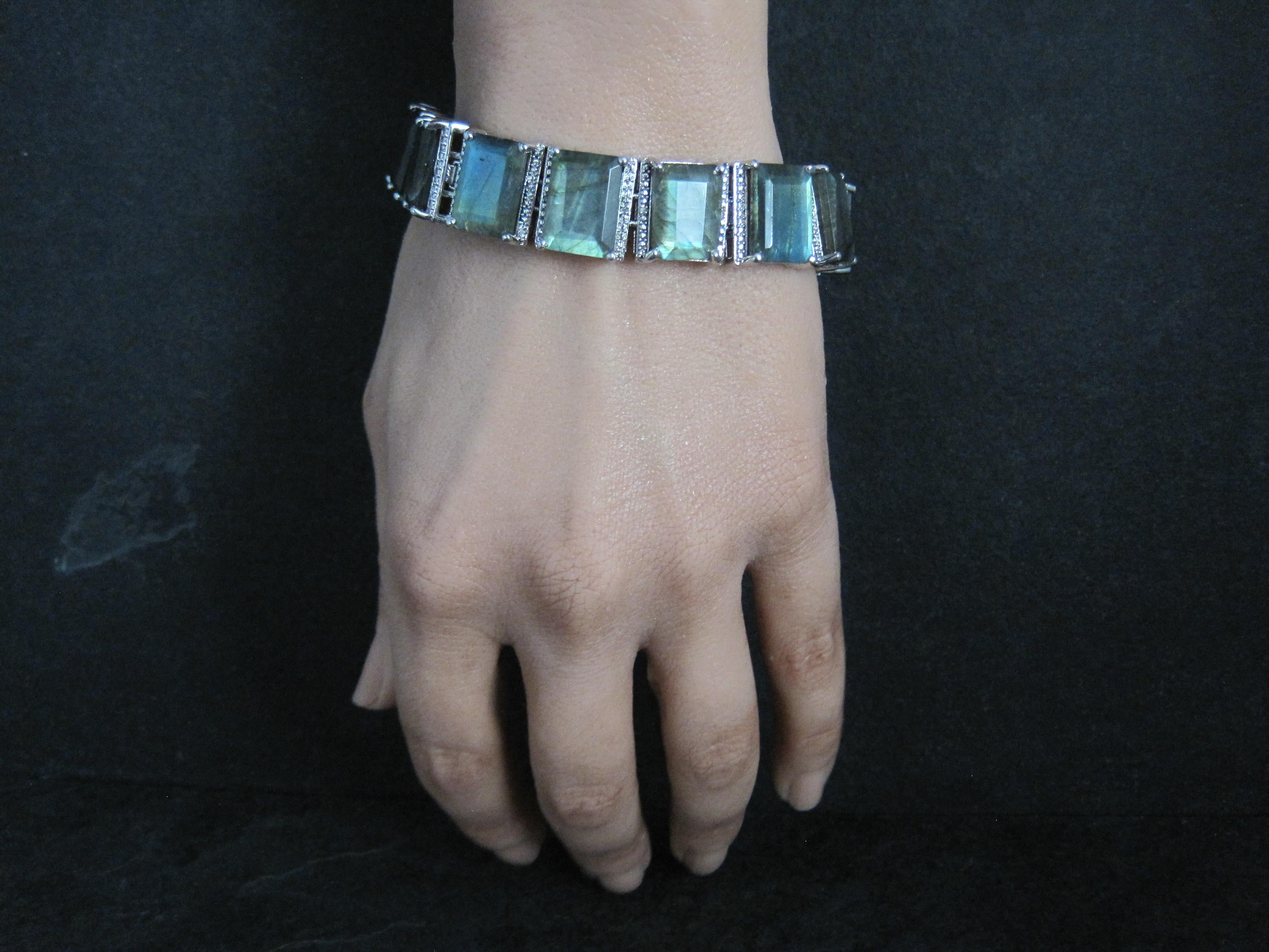 Heavy Sterling Silver Labradorite Tennis Bracelet 7.5 Inches For Sale 4