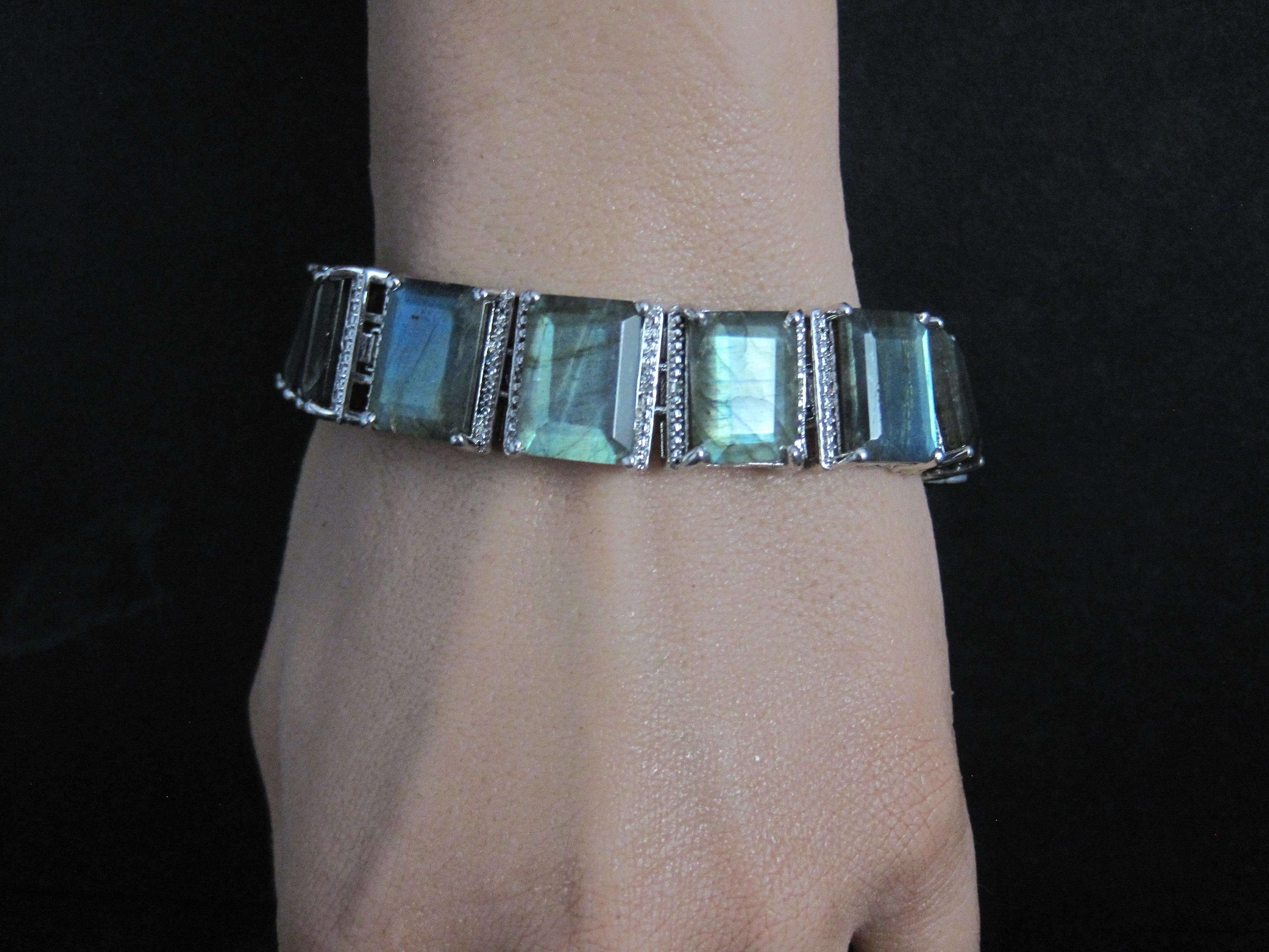Heavy Sterling Silver Labradorite Tennis Bracelet 7.5 Inches For Sale 5