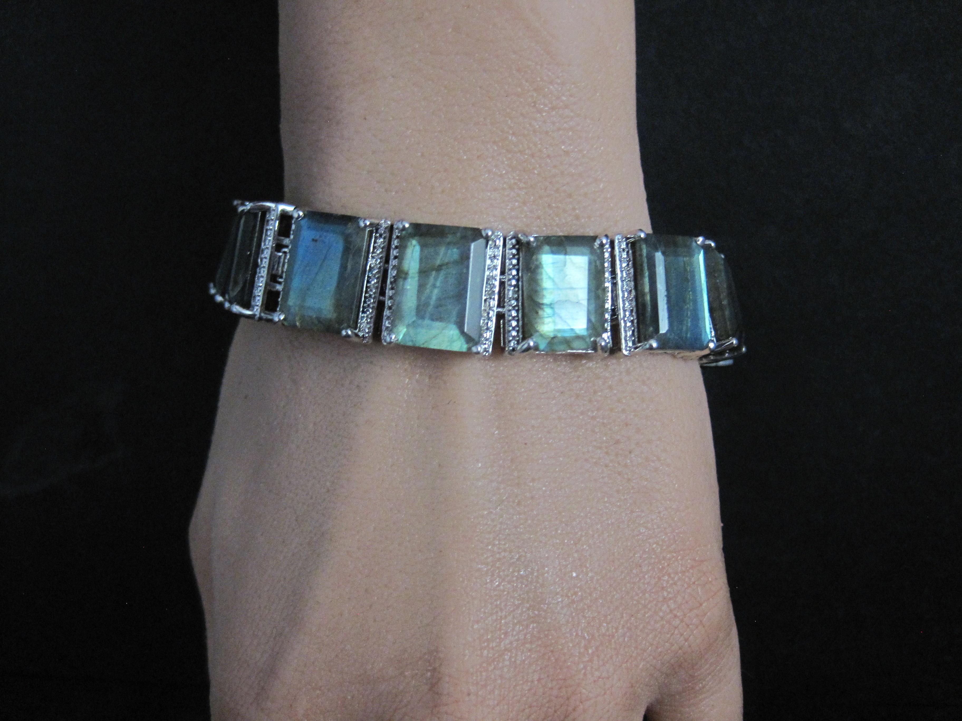 Bracelet de tennis en Labradorite en argent lourd 7.5 Inches 5