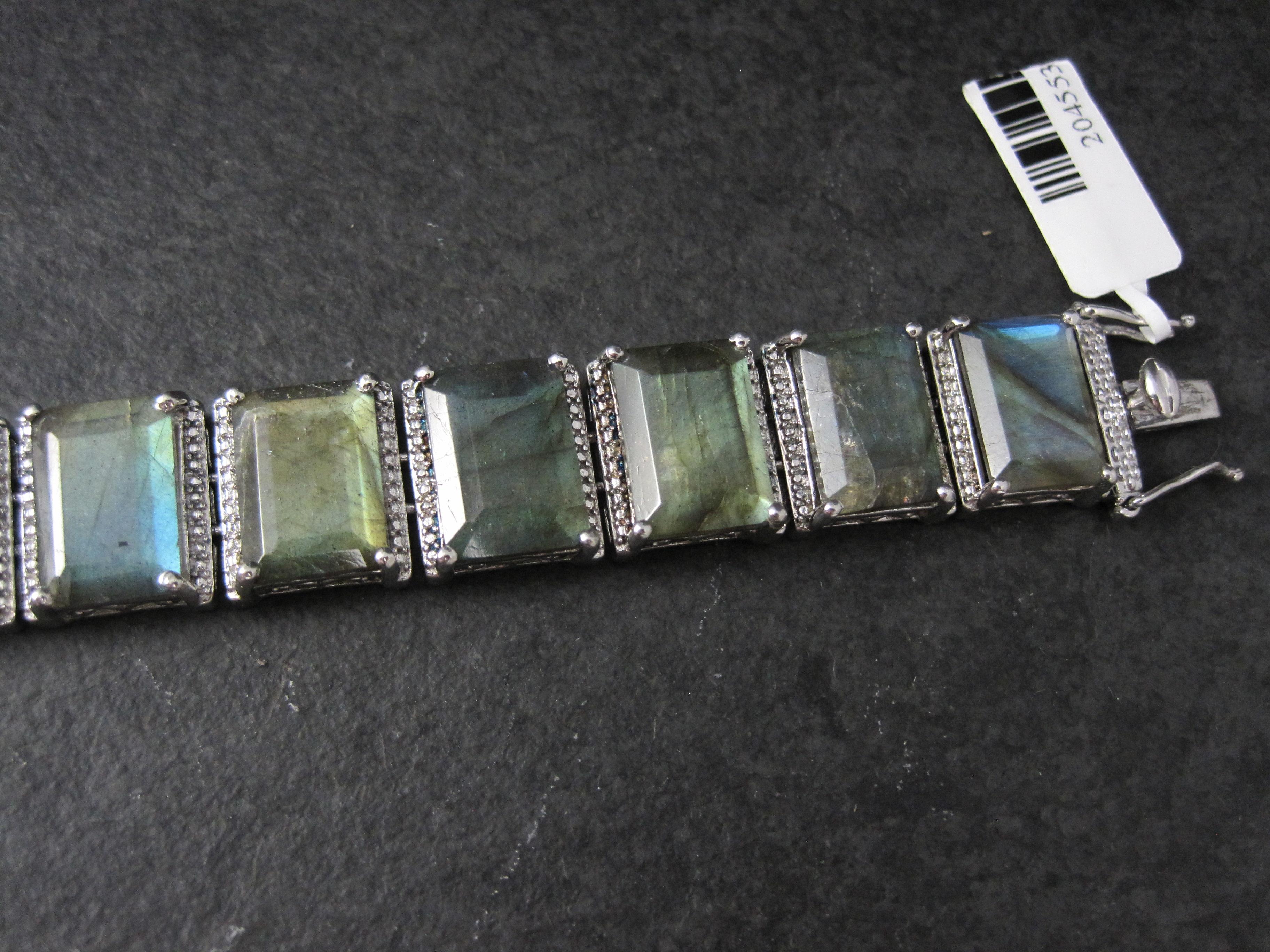 Heavy Sterling Silver Labradorite Tennis Bracelet 7.5 Inches In New Condition For Sale In Webster, SD