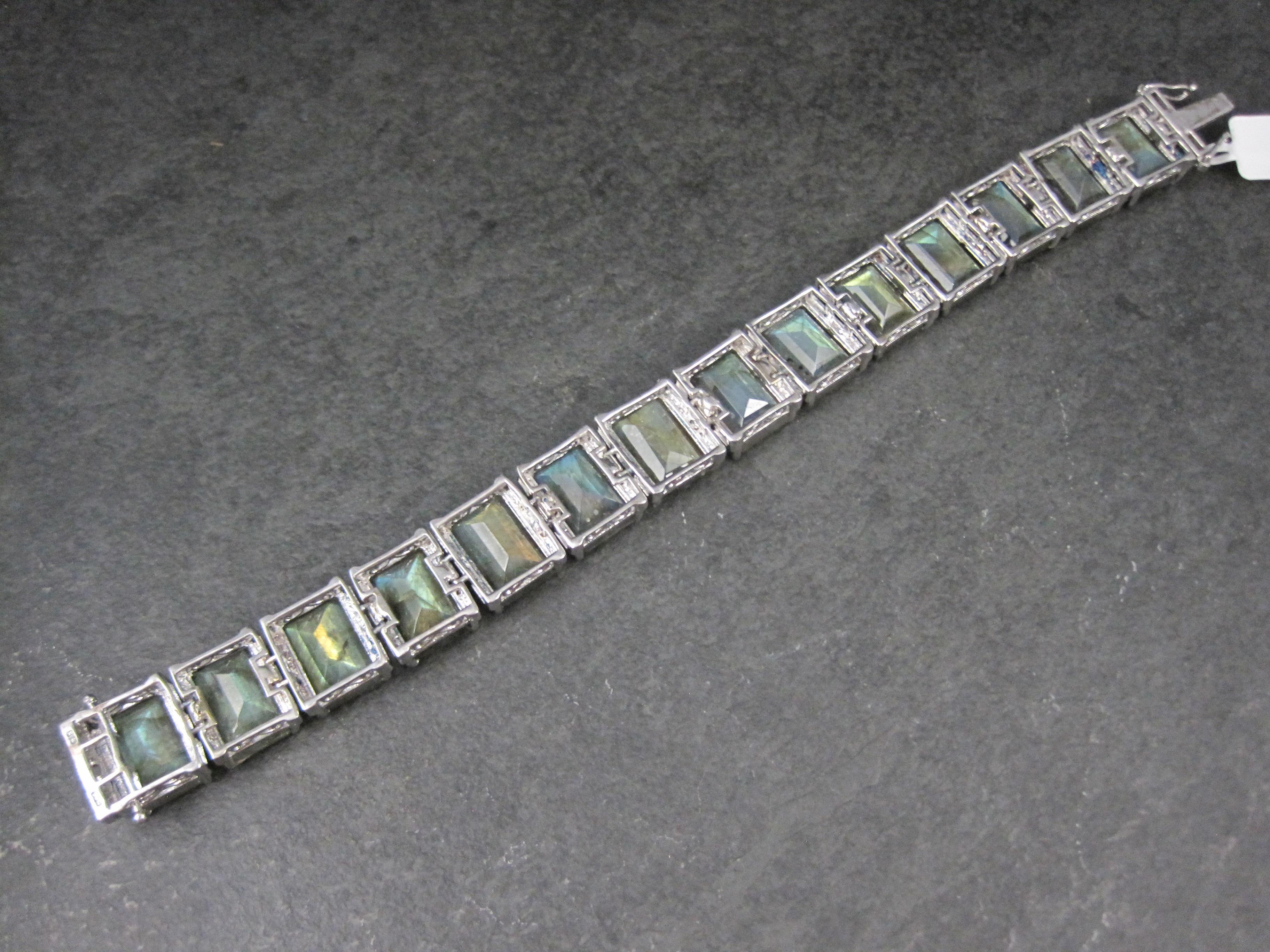 Heavy Sterling Silver Labradorite Tennis Bracelet 7.5 Inches For Sale 1