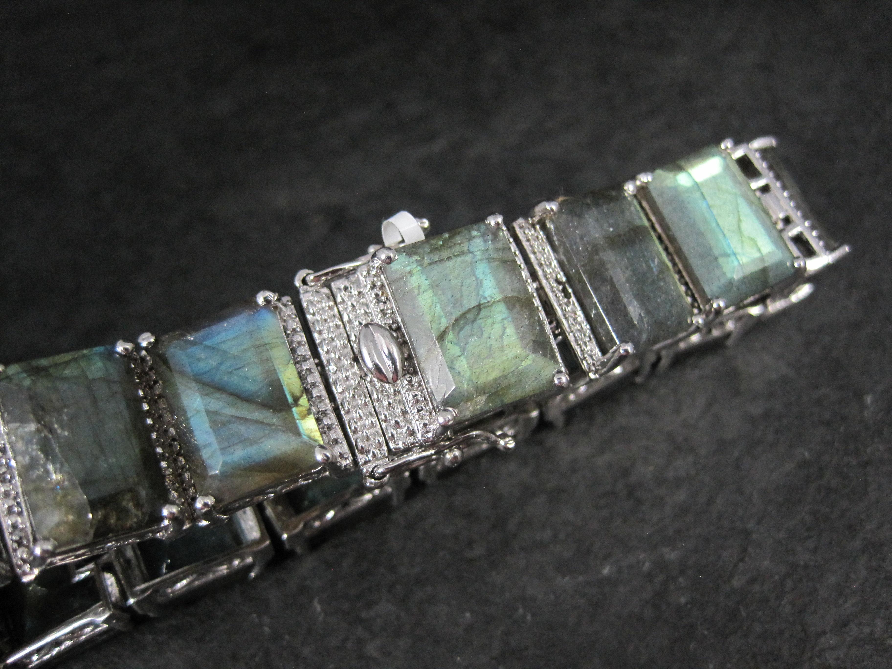 Heavy Sterling Silver Labradorite Tennis Bracelet 7.5 Inches For Sale 2