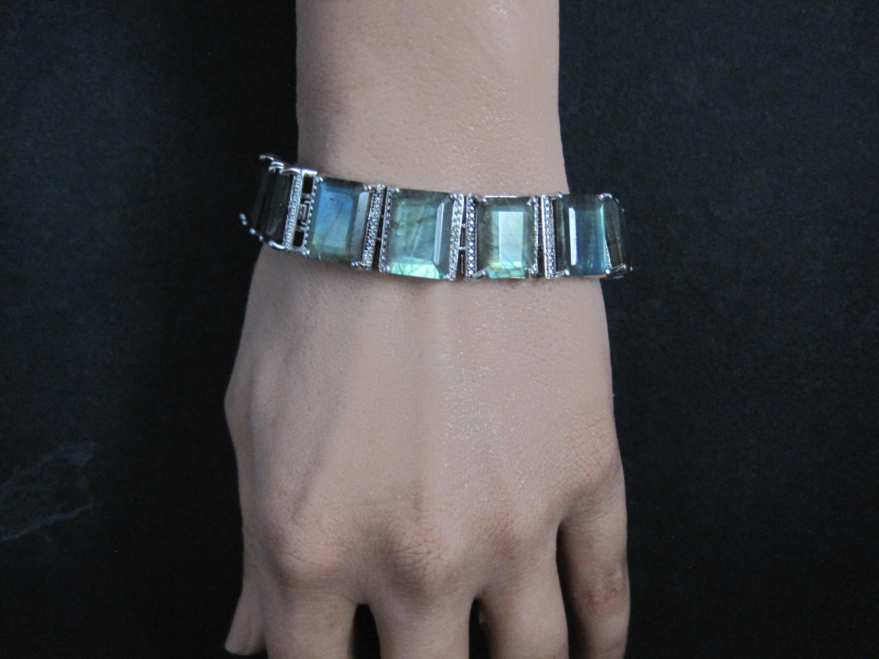 Heavy Sterling Silver Labradorite Tennis Bracelet 7.5 Inches For Sale 3