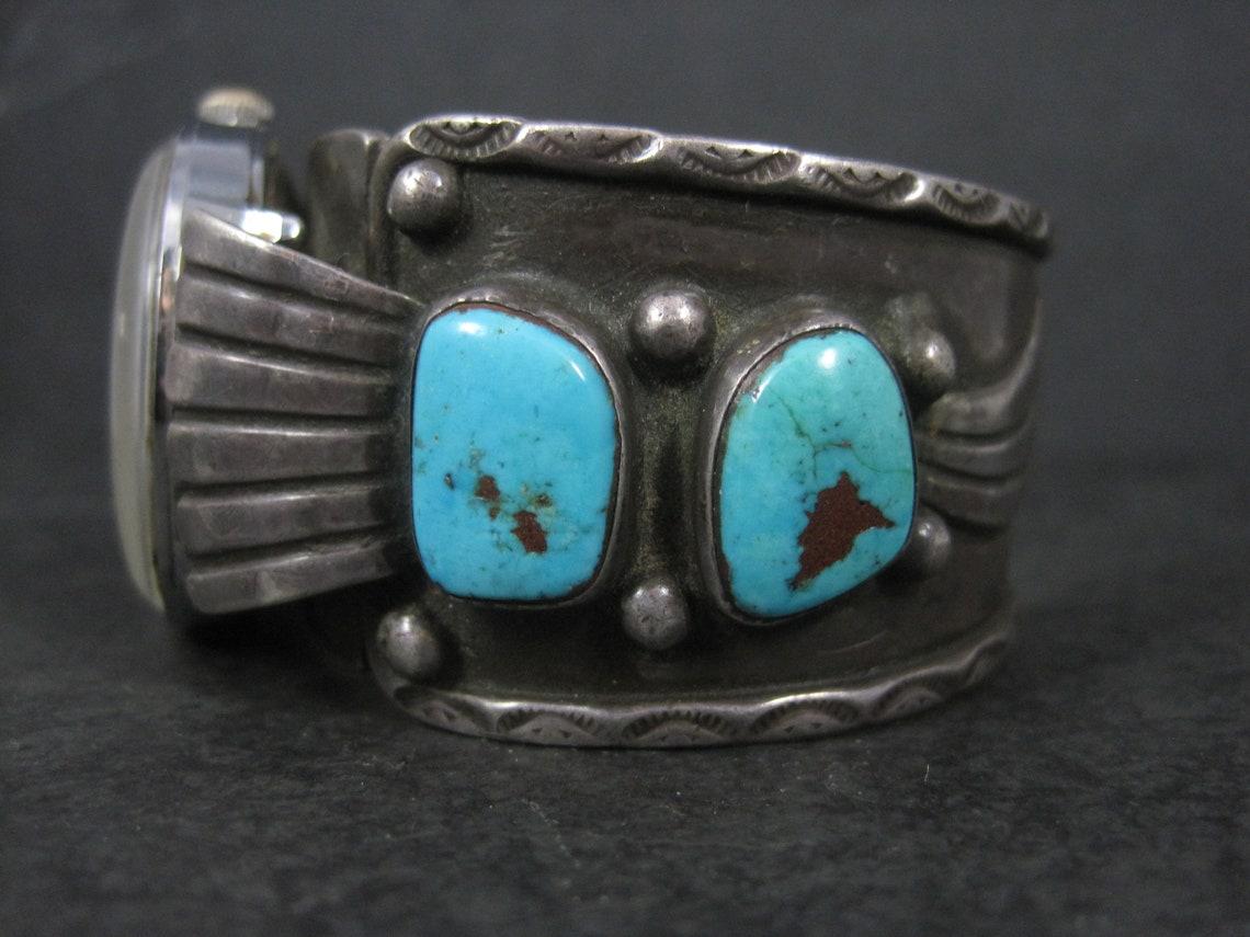 Native American Heavy Sterling Turquoise Watch Cuff Bracelet