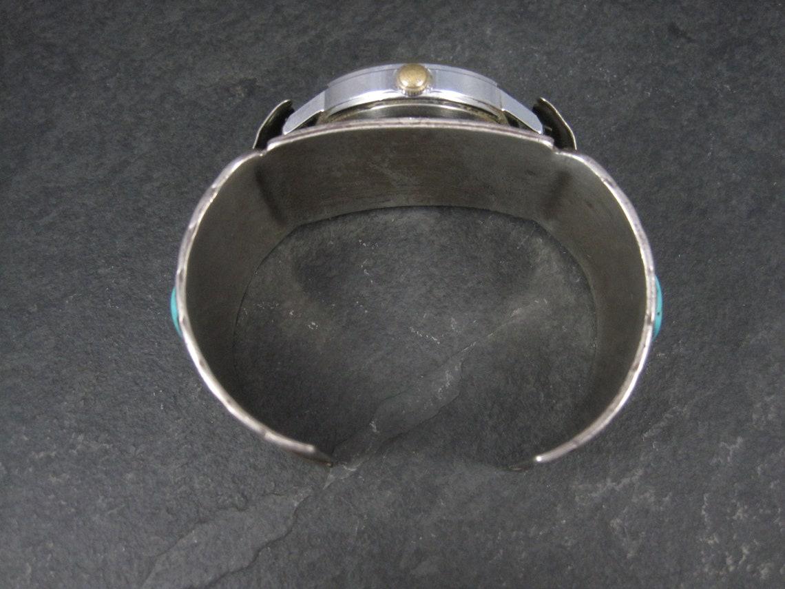 Women's or Men's Heavy Sterling Turquoise Watch Cuff Bracelet