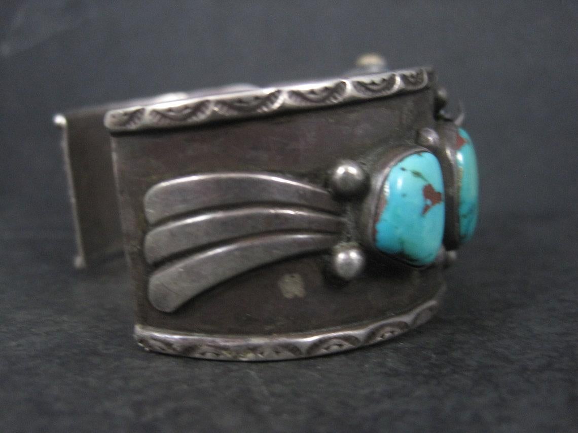 Heavy Sterling Turquoise Watch Cuff Bracelet 2