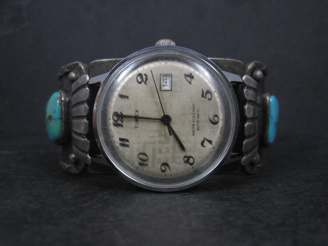 Heavy Sterling Turquoise Watch Cuff Bracelet 3