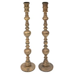 Vintage Tall Etched Brass Candlesticks