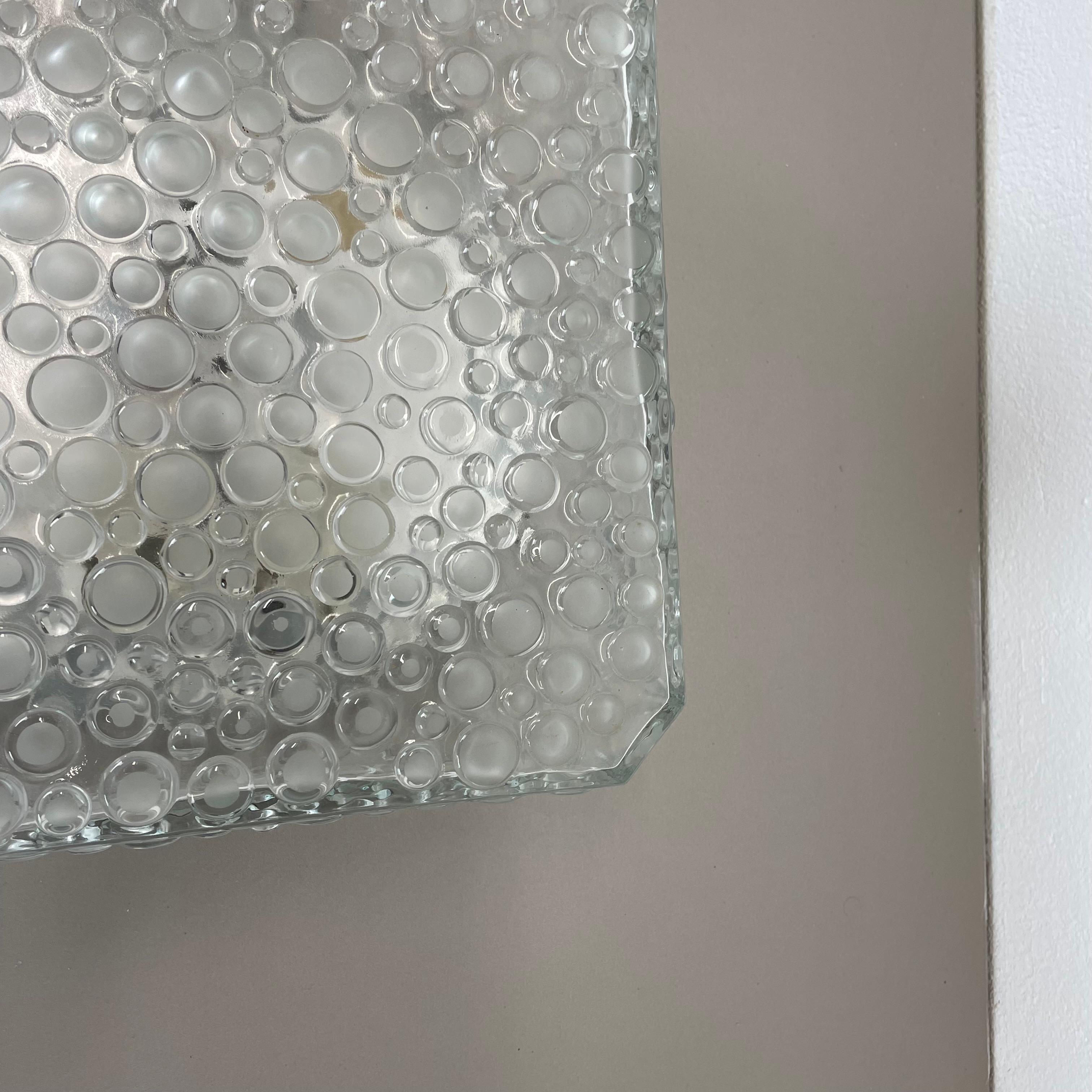 20th Century heavy textured BUBBLE Glass Wall Light Flushmount Hustadt Lights, Germany, 1970s For Sale