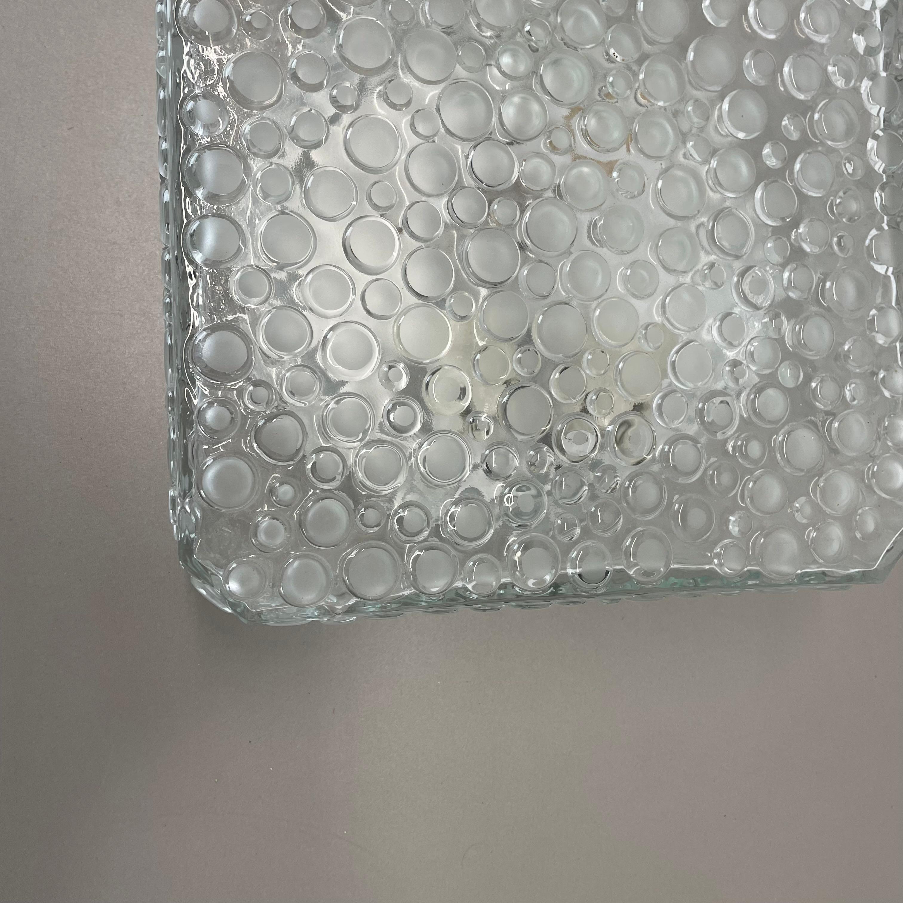 Metal heavy textured BUBBLE Glass Wall Light Flushmount Hustadt Lights, Germany, 1970s For Sale