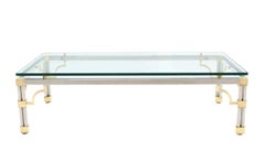 Heavy Thick Glass Brass and Chrome Coffee Table