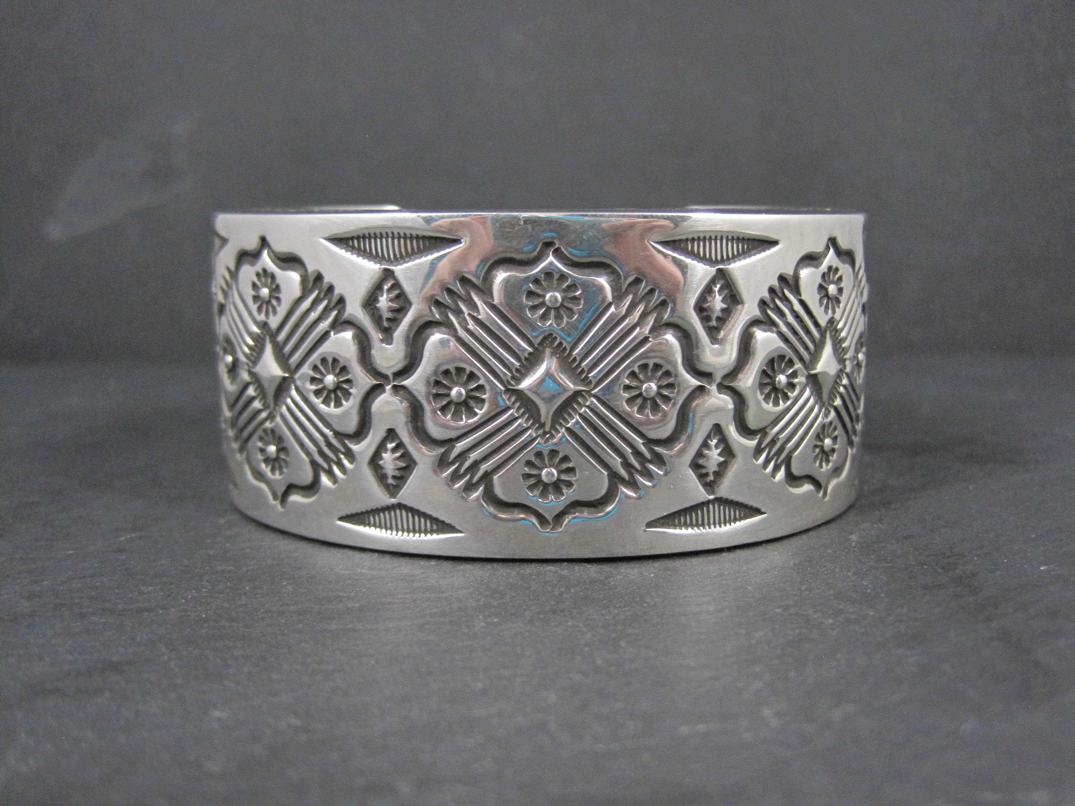 Heavy Thick Native American Sterling Cuff Bracelet 7 Inches Navajo Leander Tahe For Sale 7