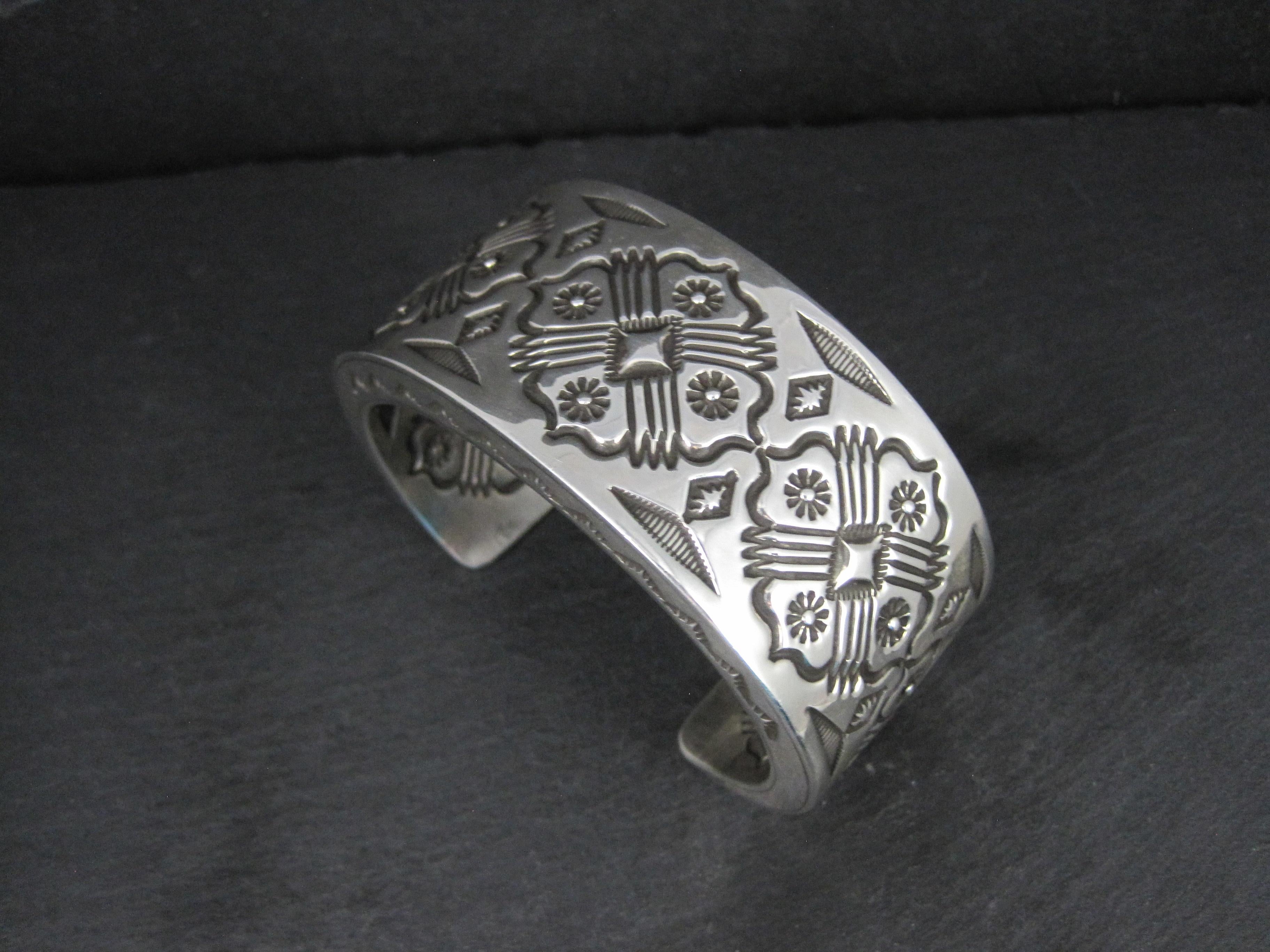 Heavy Thick Native American Sterling Cuff Bracelet 7 Inches Navajo Leander Tahe For Sale 8