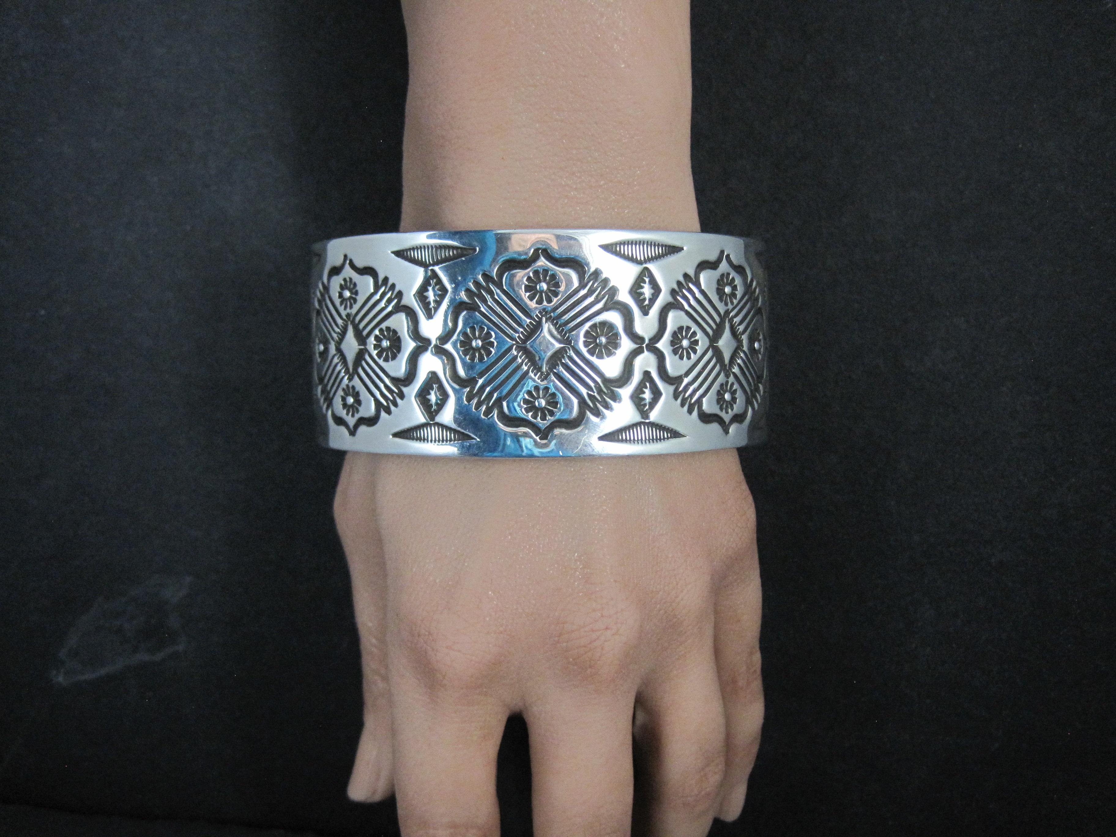 Heavy Thick Native American Sterling Cuff Bracelet 7 Inches Navajo Leander Tahe For Sale 9