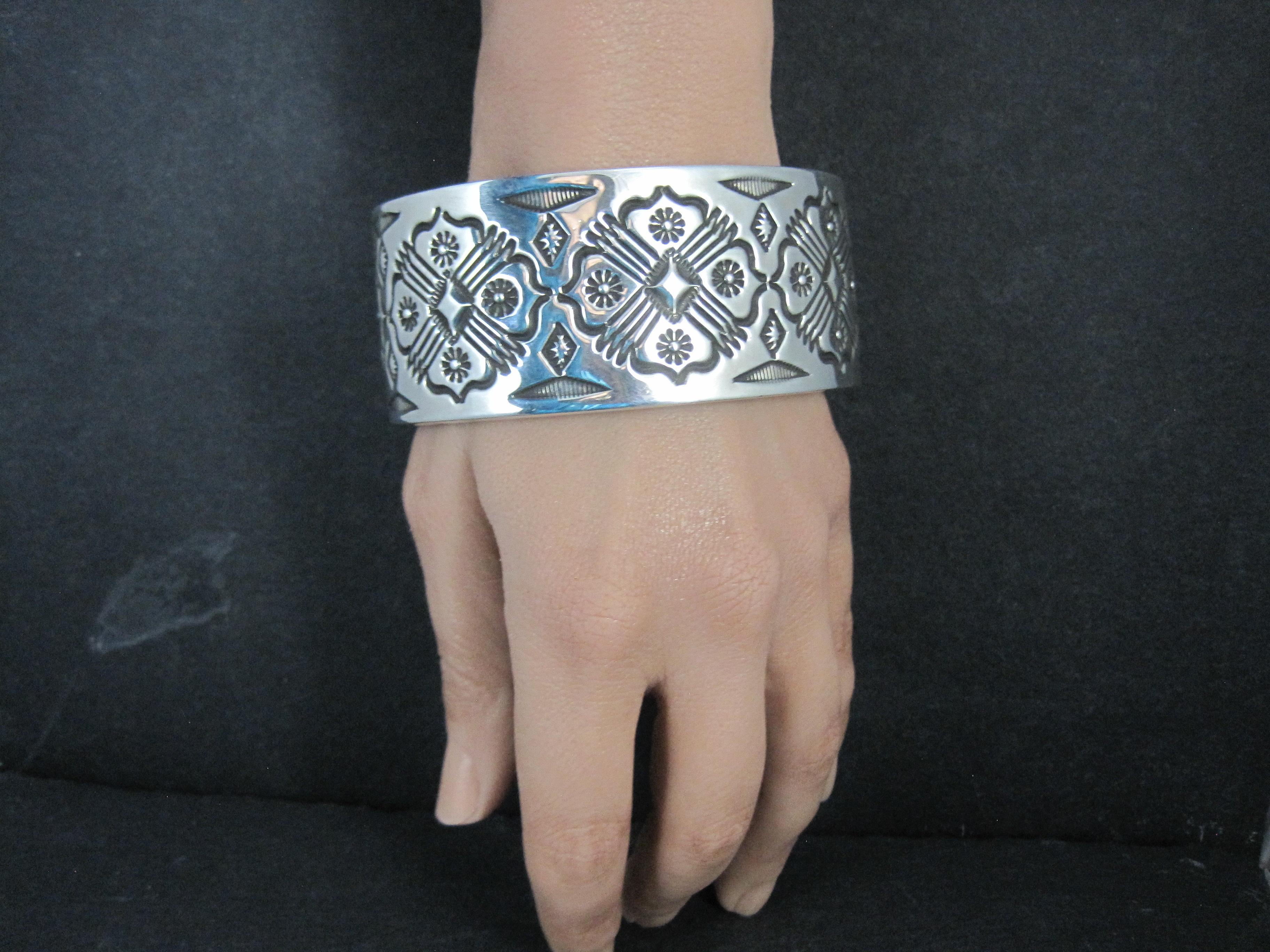 Heavy Thick Native American Sterling Cuff Bracelet 7 Inches Navajo Leander Tahe For Sale 10